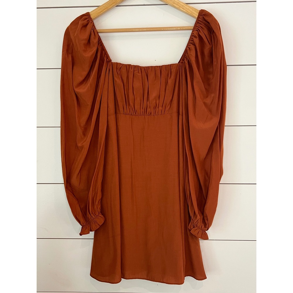 Altar'd State Rust Orange‎ Puff Sleeve Ruched Mini Dress boho Cottagecore